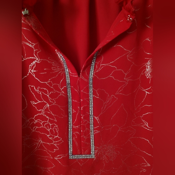 Liz Claiborne Blouse women Embellished Neck long Sleeves colo red cabaret New - Picture 4 of 10